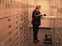 A women working inside the Family History Library in Salt Lake City